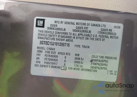 2008 GMC Sierra 1500 Slt z USA, uszkodzony, nr VIN 2GTEC13J181299716